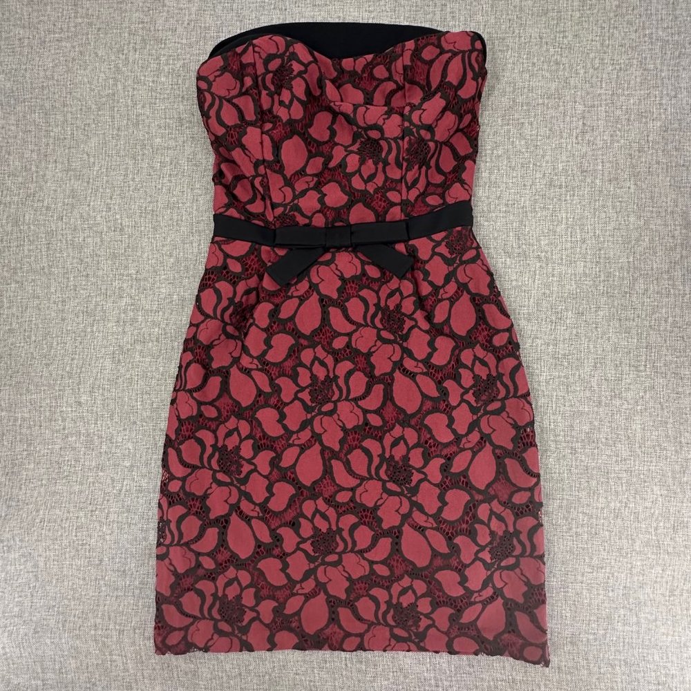 Mystic Los Angeles Cocktail Dress Strapless Mini Floral Lined Small Nylon, Cotto
